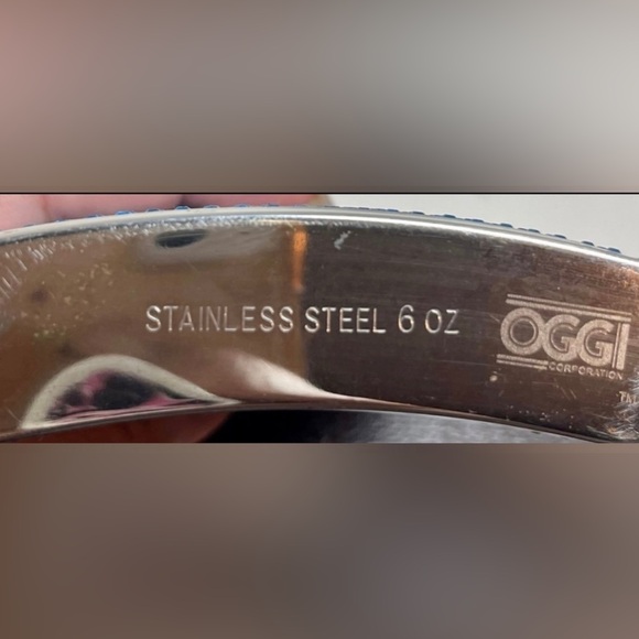 VINTAGE STAINLESS STEEL PERSONAL RHINESTONES FLASK (6 OZ) - BLUE RHINESTONES - Picture 6 of 6